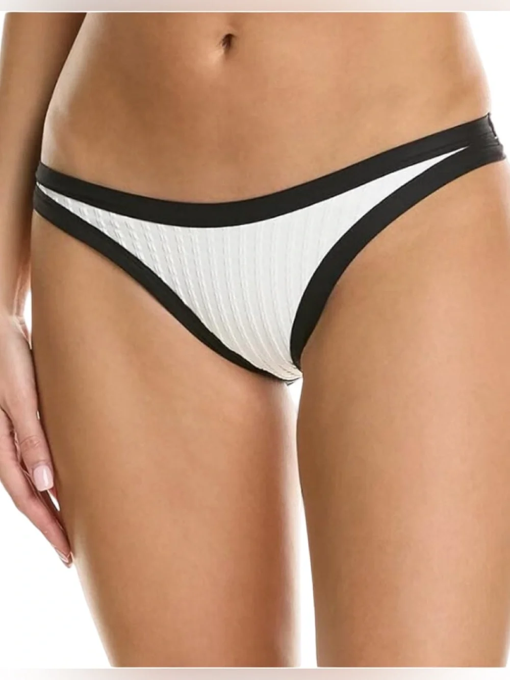 L*Space Foley Bitsy Bikini Swim Bottom Black Ivory Textured NWT Size S